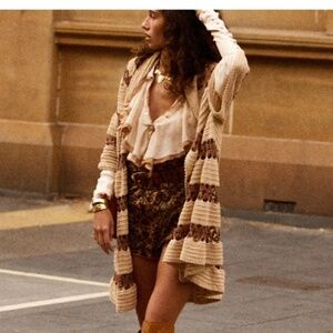 Chasing Unicorns Let It Be Crochet Coat Brown/Tan OS NWT
